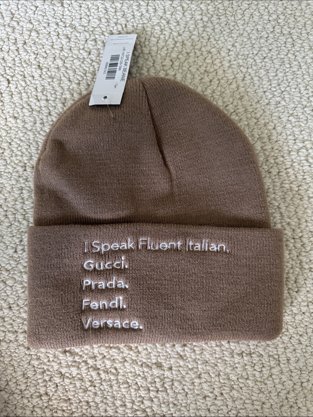 Brown Embroidered Beanie - I Speak Fluent Italian
